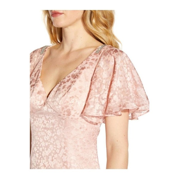 Adrianna Papell Women's blush pink Satin Burnout flutter sleeves midi Dress 10 - Picture 3 of 16